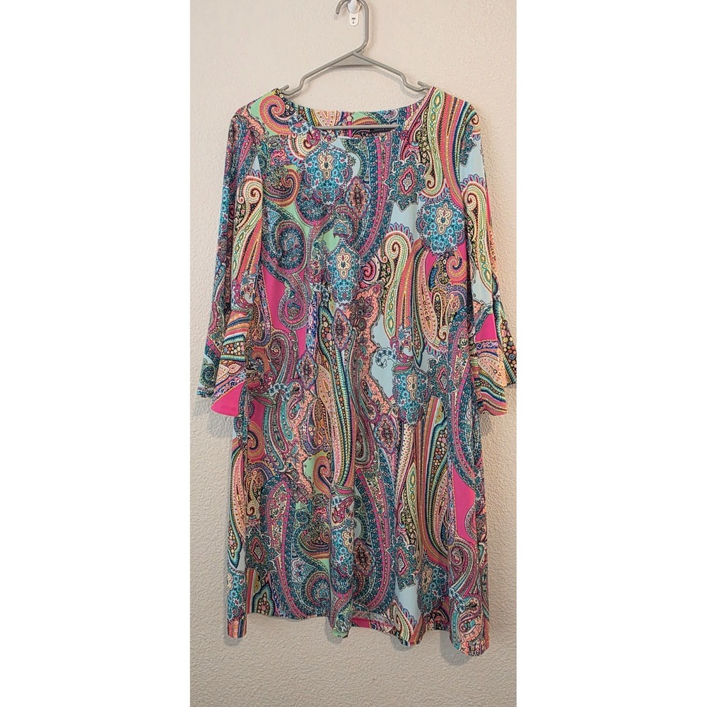 Tommy Hilfiger Floral Paisley Dress A-line Womens 14 Bell Sleeves Retro Colorful